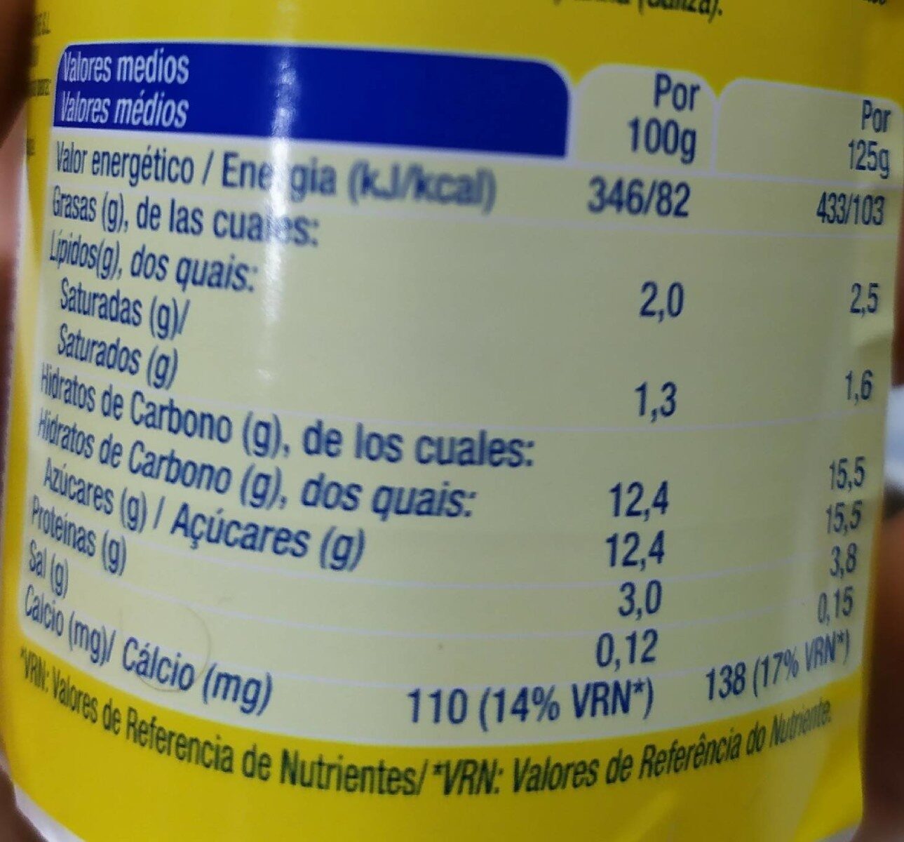 Yogur sabor macedonia - Informació nutricional - es