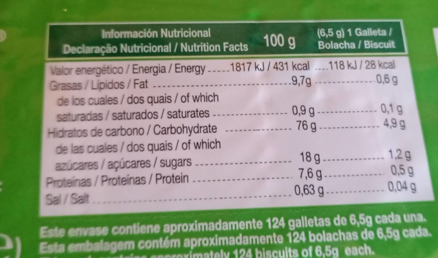 Galleta tostada - Informació nutricional - es