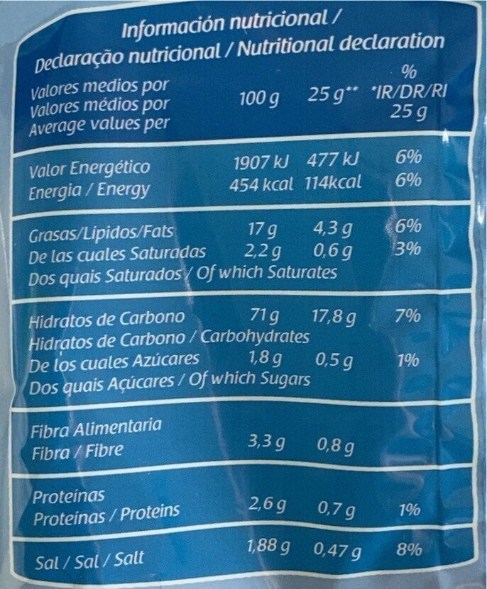 Snack de Patata - Informació nutricional - es