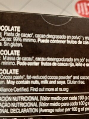 Chocolate negro 99% - Ingredients