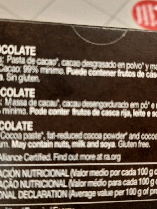 Chocolate negro 99% - Ingredients - es