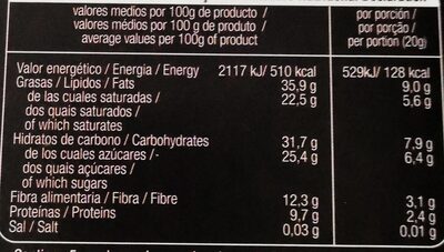 Chocolate negro 85% cacao con arándanos - Informació nutricional