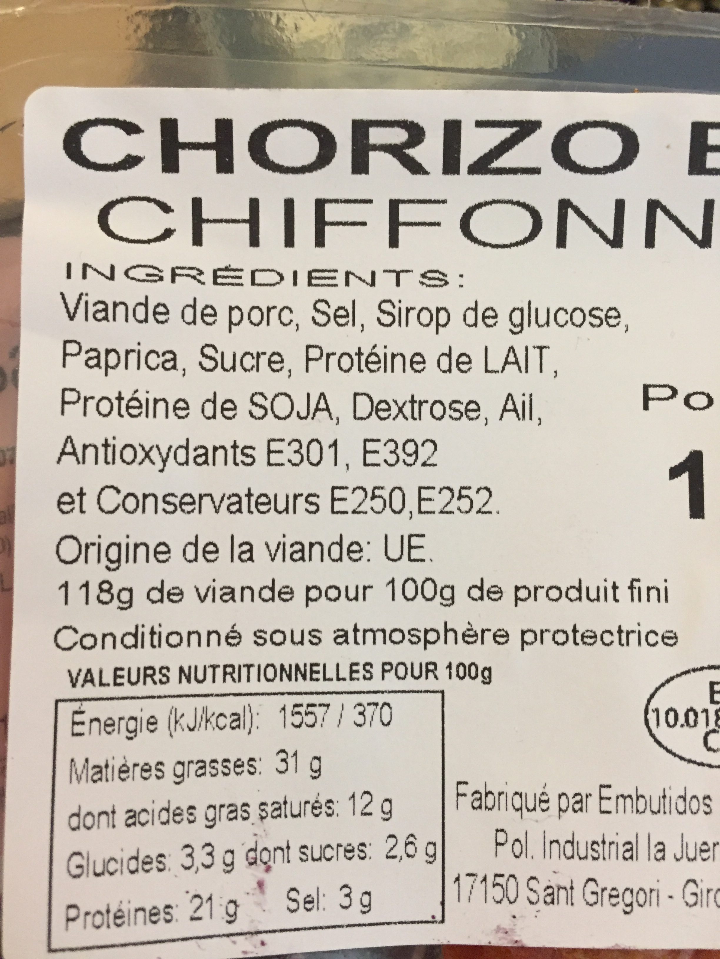 Chorizo extra chiffonade - Ingredients - fr
