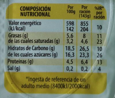 Yogur con bolitas de cereales recubiertas de - Informació nutricional - es