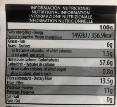Farine d avoine choco-noisette - Tableau nutritionnel