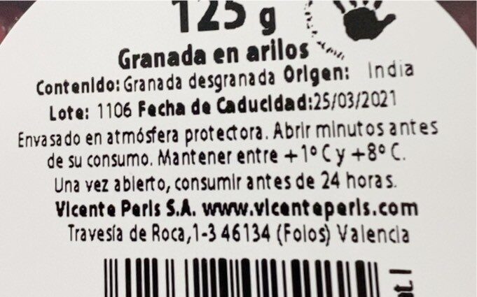 Granada en Arilos - Ingredients - es