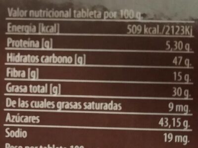 Chocolate negro 64% - Informació nutricional - es