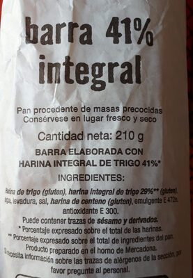 Barra integral - Ingredients - es