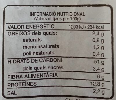 Barra integral - Informació nutricional - es