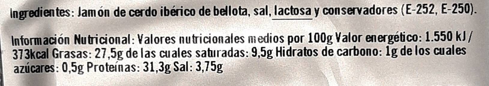 Jamón ibérico de bellota - Voedingswaarden - es