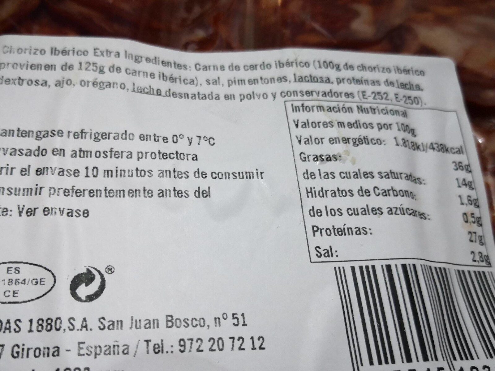 Chorizo ibérico extra - Nutrition facts - es