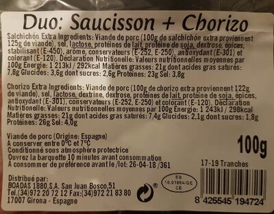 Saucisson et chorizo - Ingredients - fr