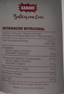 Bolitas con Coco - Informació nutricional - es