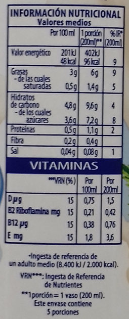 Bebida vegetal de chufa - Informació nutricional - es