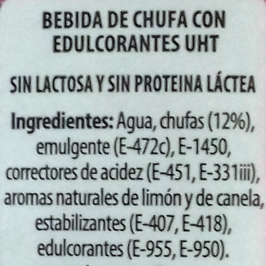 Bebida de chufa sin lactosa - Ingredients - es