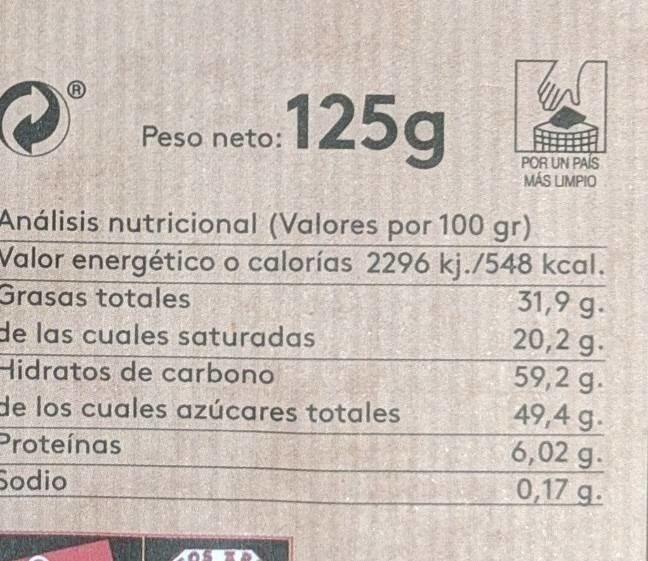 Chocolate negro con miel - Nutrition facts - es