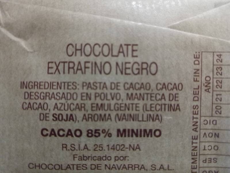 Chocolate Orbea 85% cacao - Ingredients - es