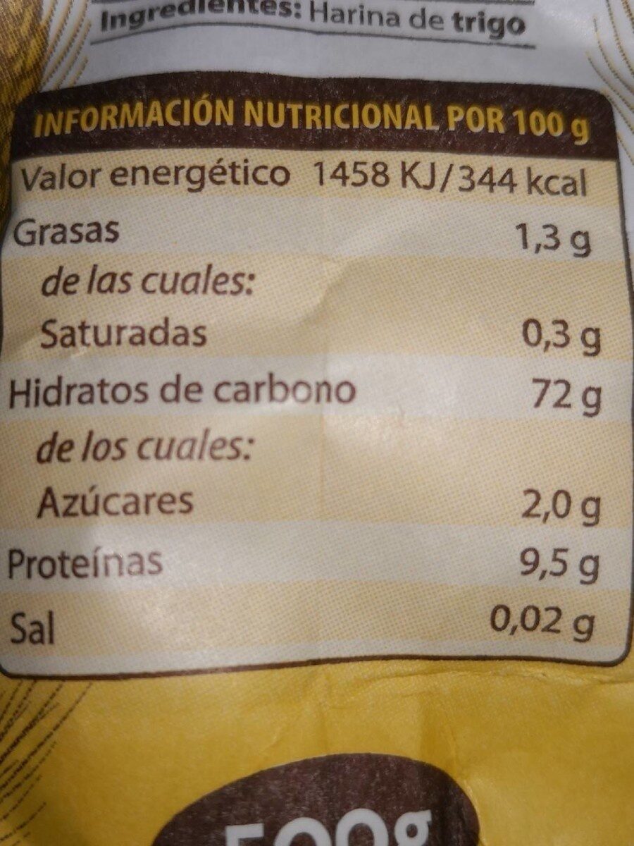 Harina de trigo - Información nutricional