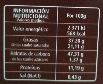 Chocolate negro 75% con almendra sin azúcar - Información nutricional