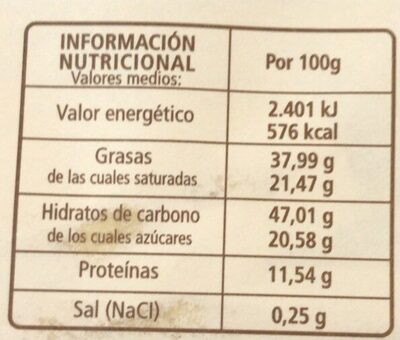 80% cacao con almendra - Informació nutricional - es