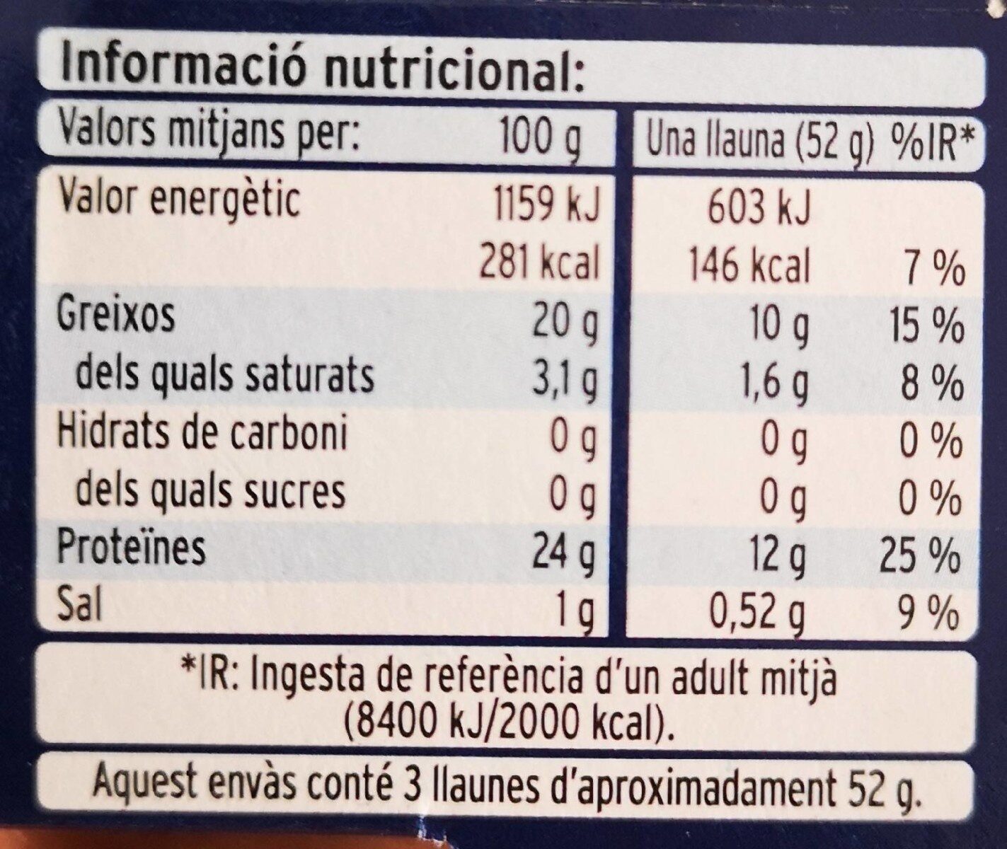 Tonyina clara en oli gira-sol - Nutrition facts - es
