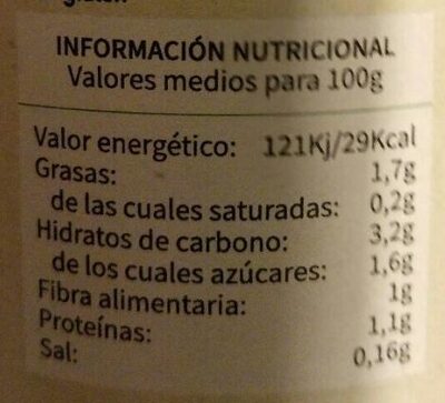 Crema de calabacín - Información nutricional