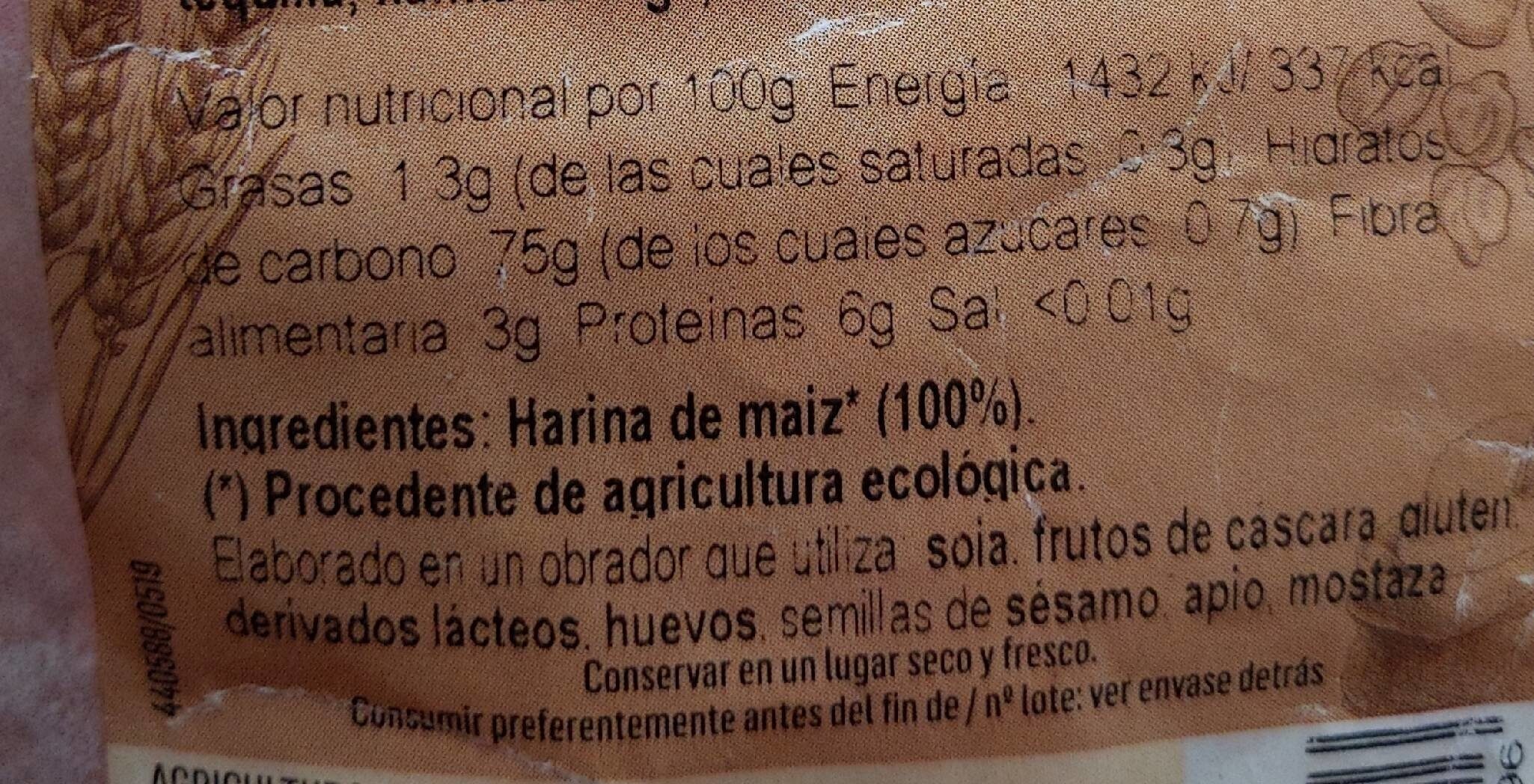 Harina de maiz - Información nutricional