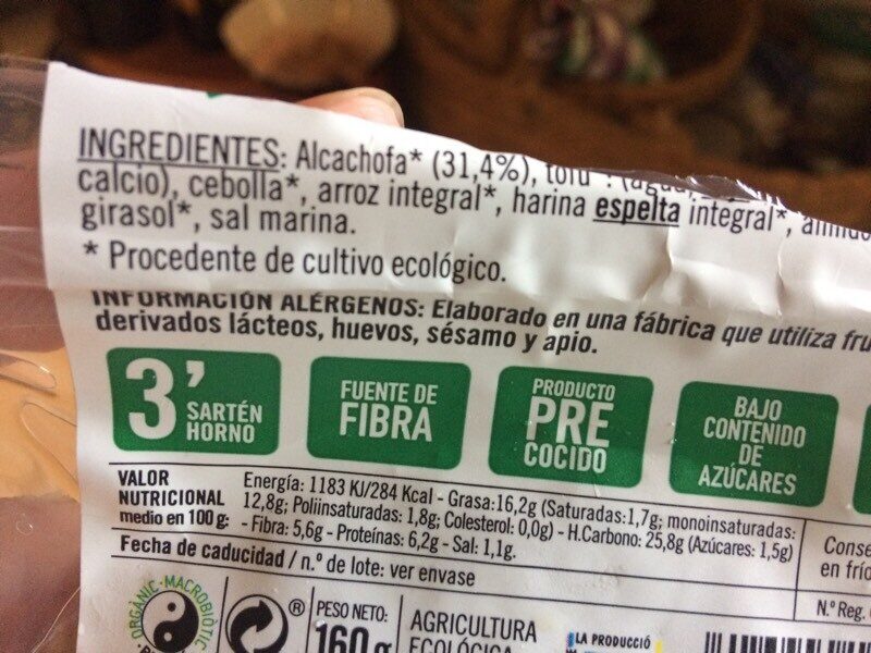 Buguers Vegetales de Alcachofa - Ingredients - es