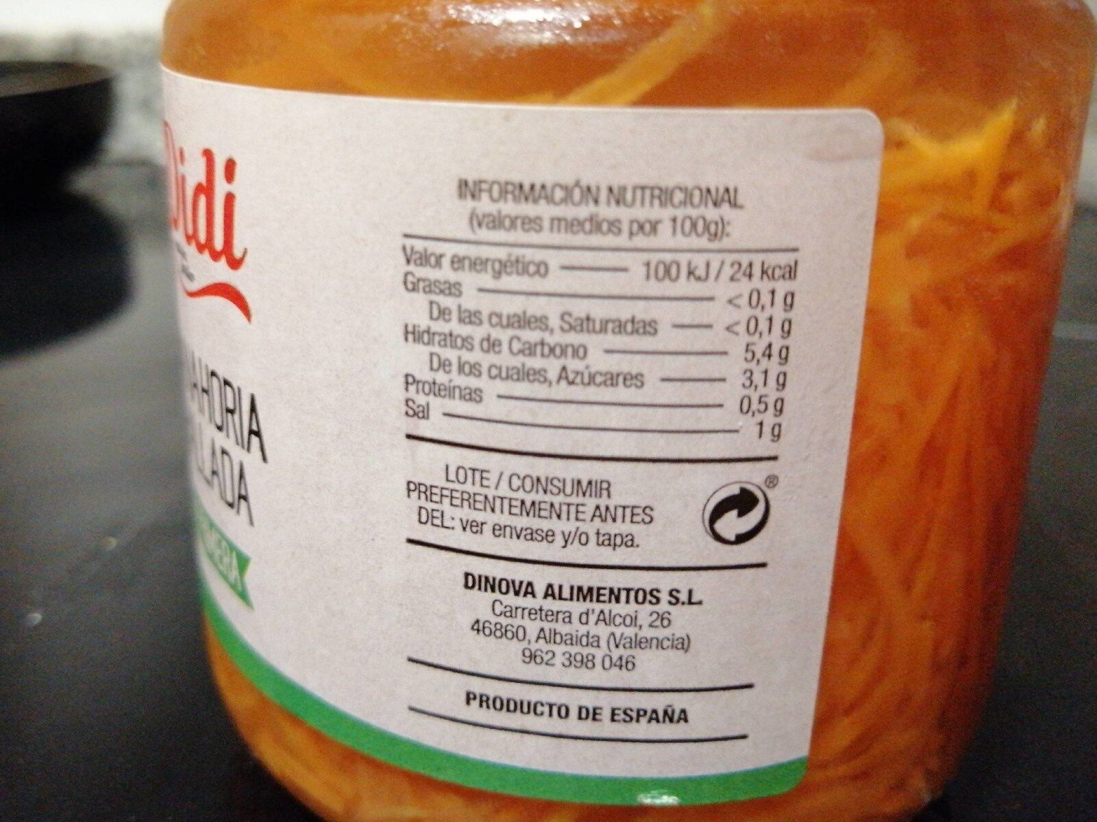 Zanahoria rallada - Informació nutricional - es