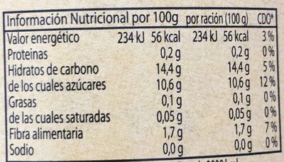 Compota Manzana - Información nutricional