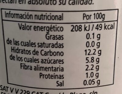 Compota de pera - Nutrition facts - es