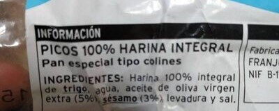 Picos 100% harina integral - Ingredienser - es