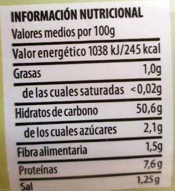 2 baguettes para hornear - Información nutricional
