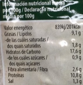 Hamburguesa vegetal de tofu algas - Informació nutricional - es