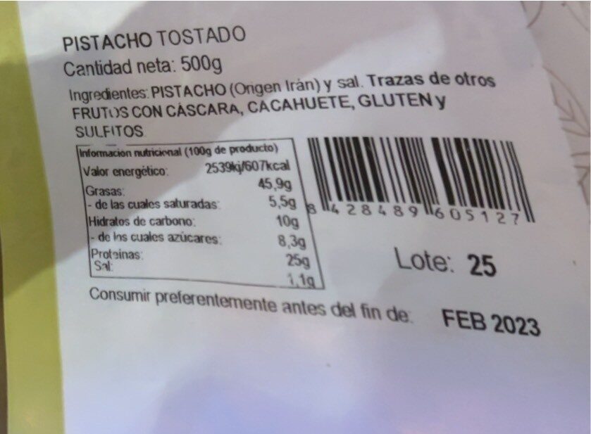 Pistacho Tostado - Informació nutricional - es