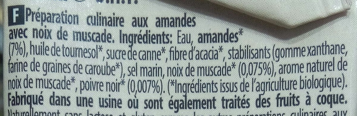Cuisine Bechamel De Almendras Bio Ecomil Nutriops - Ingredients - fr