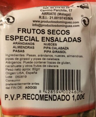 Frutos secos especial ensaladas - Nutrition facts - es