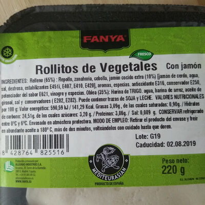 Rollitos de Vegetales - Ingredienser - es