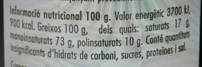 Oli Oliva Extra Verge de Pau - Tableau nutritionnel