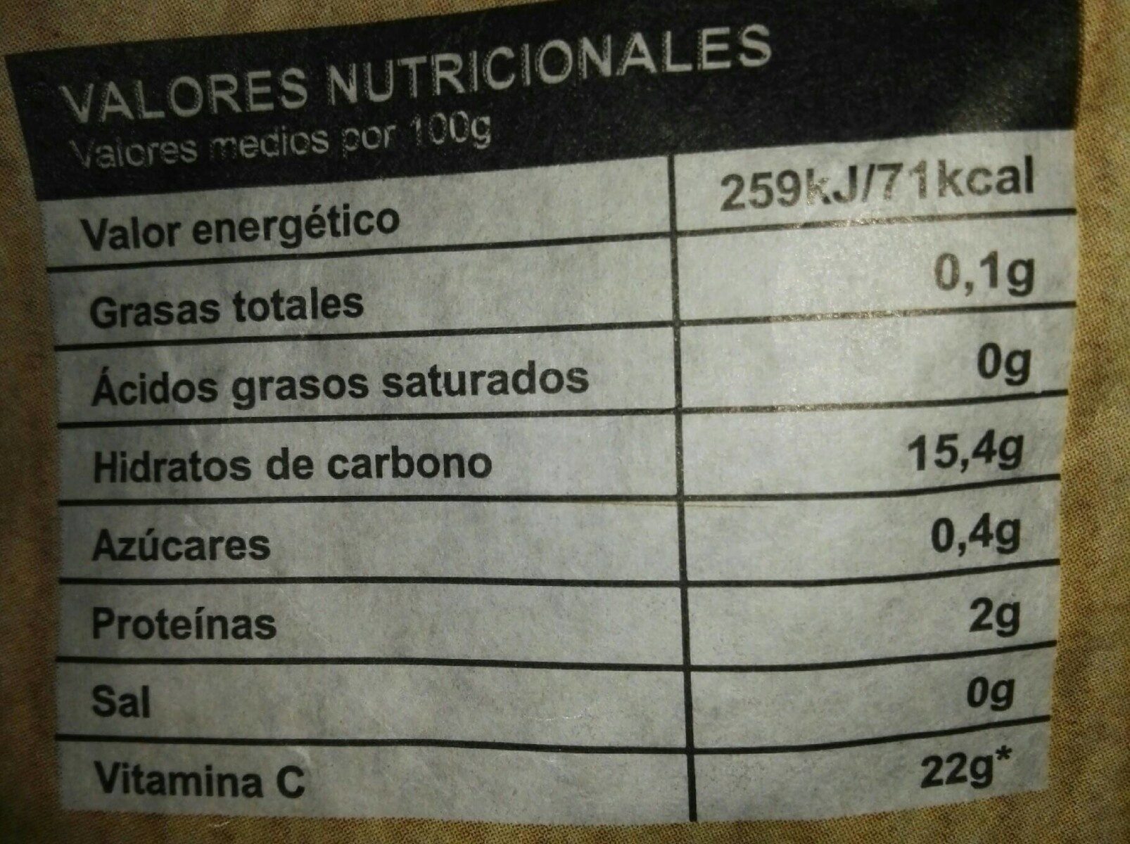 Patatas especial freir - Información nutricional
