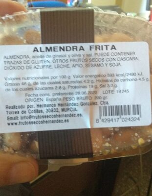 Almendra fríta - Nutrition facts - es