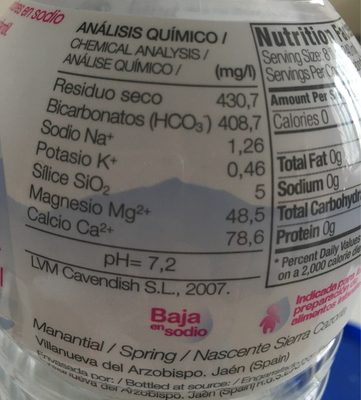 Agua Mineral 1.5LT. Cazorla - Ingredientes - fr