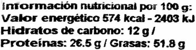 Semillas de calabaza sin cáscara - Informació nutricional - es