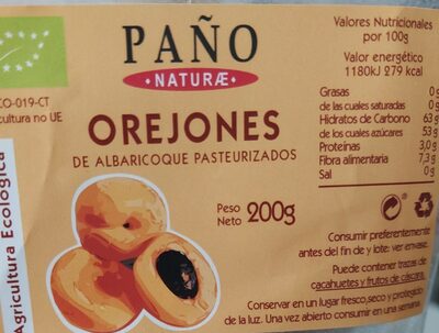 Orejones d albaricoque pasteurizados - Informació nutricional