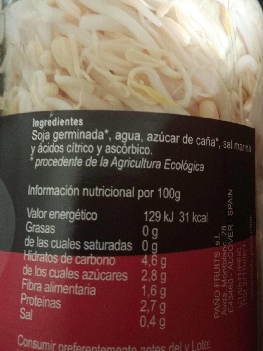 Soja germinada - Informació nutricional - es