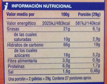 Galletas Digestive Supersol - Tableau nutritionnel - es