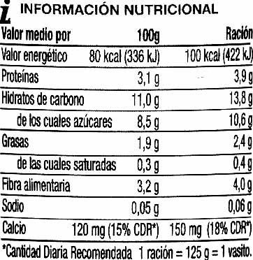 Postre de soja natural - Tableau nutritionnel - es