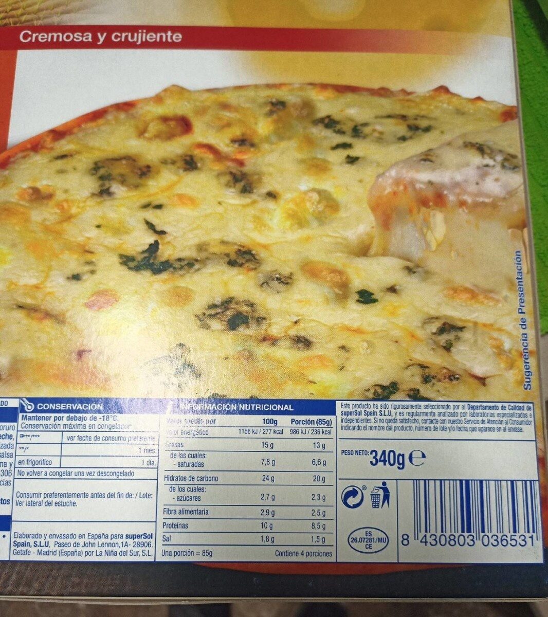 Pizza 4 quesos - Información nutricional