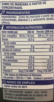 Zumo de manzana - Nutrition facts - fr