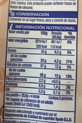 Chocolate con leche extrafino - Información nutricional